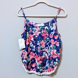 Peach Love Top with Pom Pom Trim